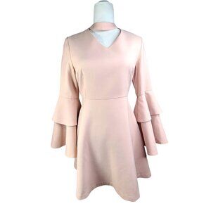 FEW MODA Blush Beige Fit Flare Bishop Sleeve Choker Dress